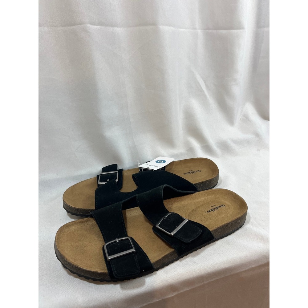 Goodfellow & Co Mens Black Two Strap Buckle Slide Sandals Size 12 New